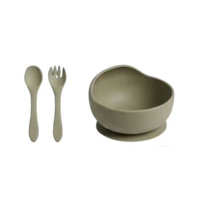 BabaBing 6-Piece Silicone Baby Weaning & Feeding Set| 6 Months+ | Olive