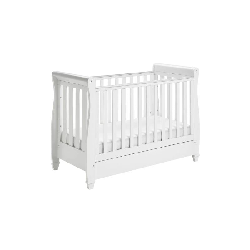 Babymore Eva Sledge Drop Side Cot Bed – White - Prime Baby Gear