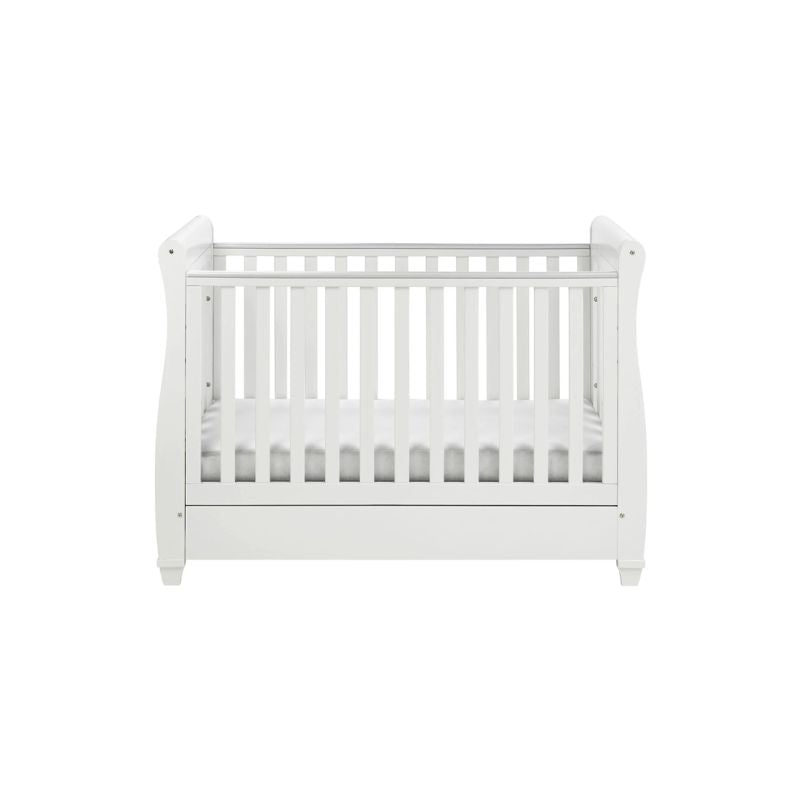 Babymore Eva Sledge Drop Side Cot Bed – White - Prime Baby Gear