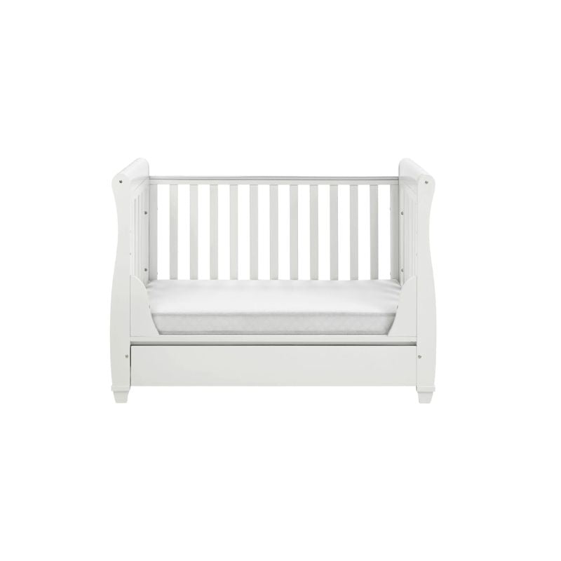 Babymore Eva Sledge Drop Side Cot Bed – White - Prime Baby Gear
