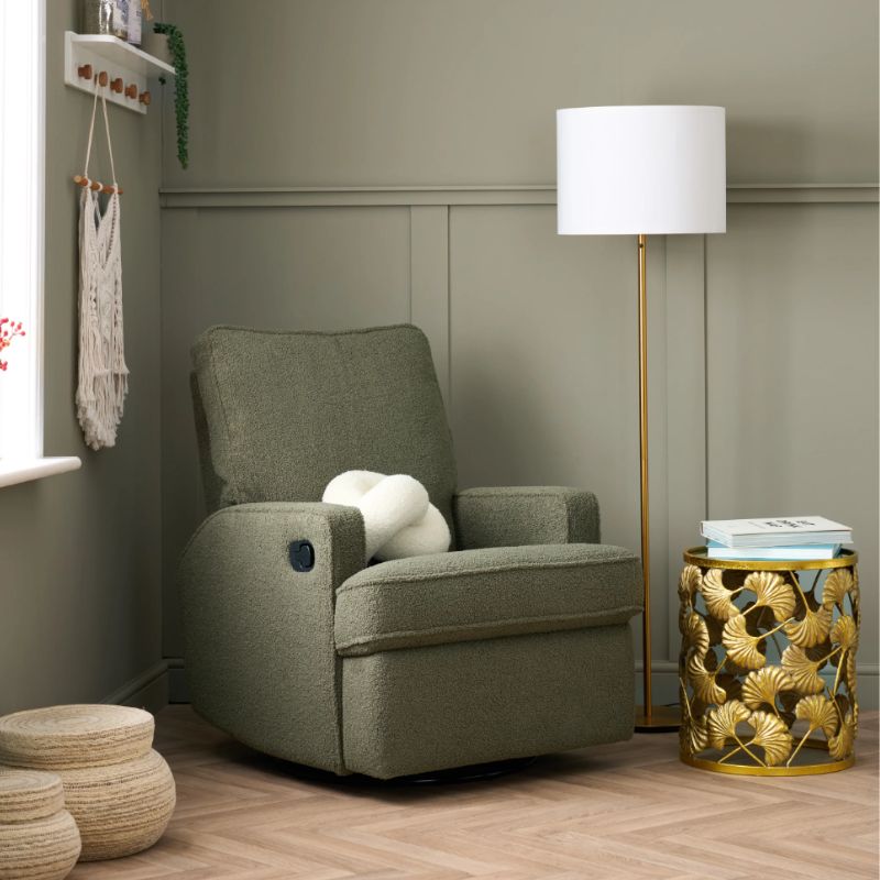 OBaby Madison Swivel Glider Recliner Chair - Teddy Fabric Olive