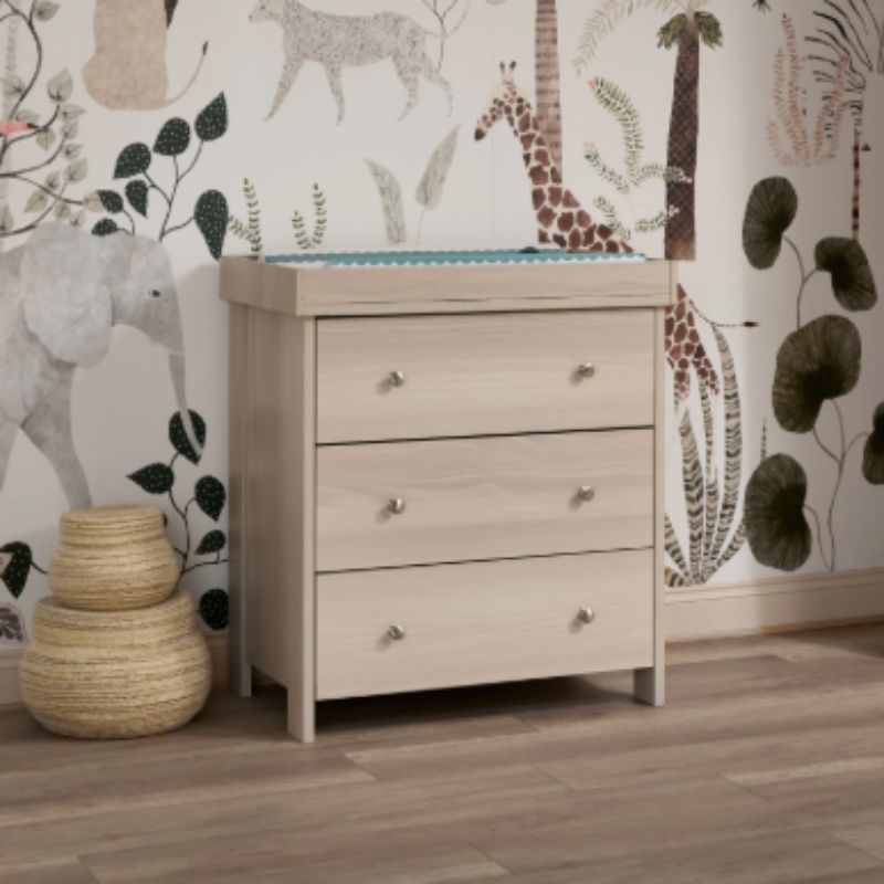 Obaby Nika 3 Piece Nursery Room Set | Cot Bed, Changing Unit & Wardrobe - Aspen