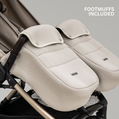 JoviKids Ayla Twin Lightweight Double Stroller | Compact Auto Fold Pushchair | Cabin Ready -Dawn Beige