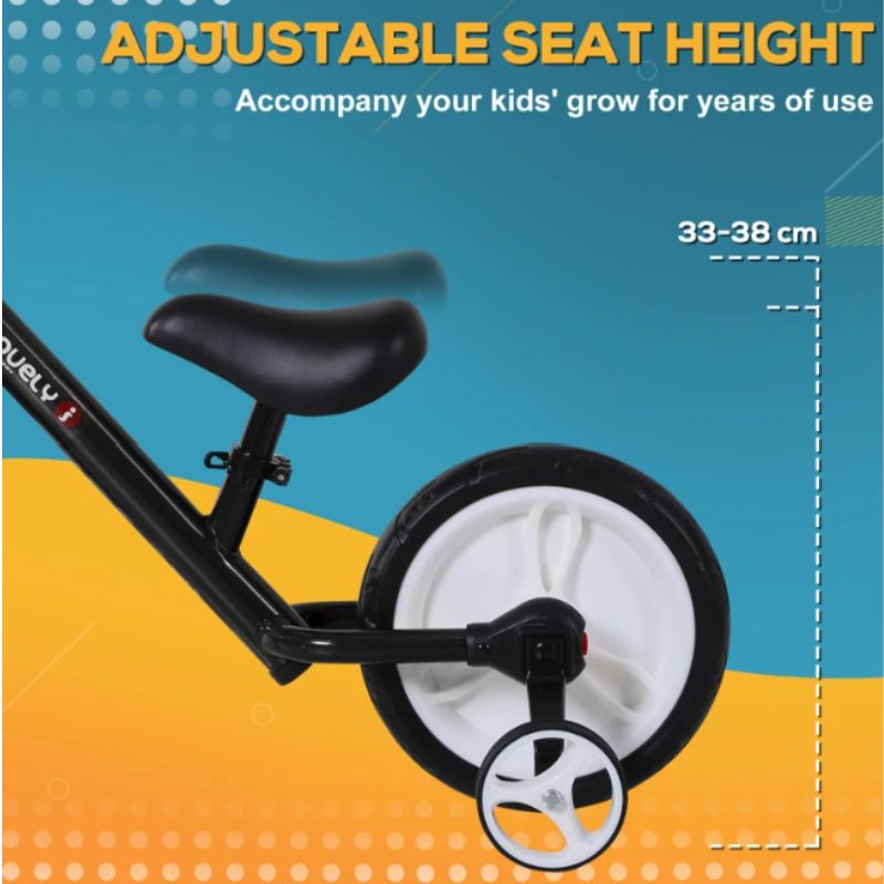 HOMCOM 2-in-1 Balance Bike with Removable Stabilisers | Adjustable Toddler Training Bike | Ages 2–5 Years - Black