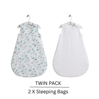 Obaby Twin Pack Muslin Baby Sleeping Bags | 2.5 Tog | 0–6 Months | Eucalyptus & White