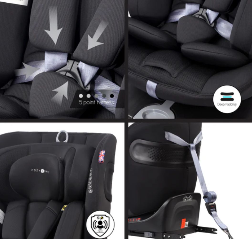 Cozy N Safe Galaxy i-Size 360° Rotating Car Seat (40–150cm) | Birth to 12 Years | ISOFIX & Top Tether - Jet Black 
