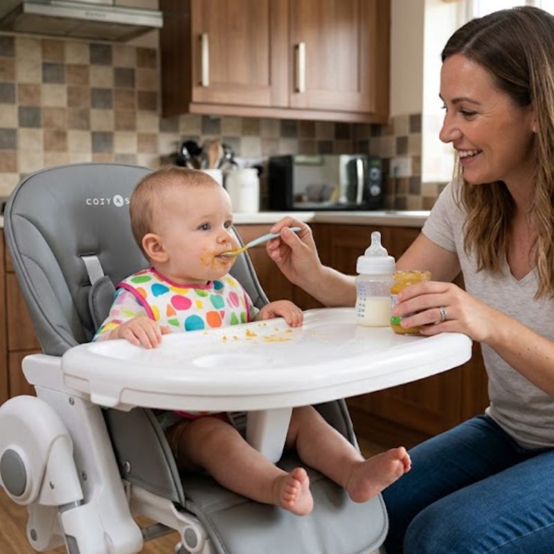 Cozy N Safe Avon Foldable Highchair | Adjustable Baby High Chair | 6–36 Months - Grey + White