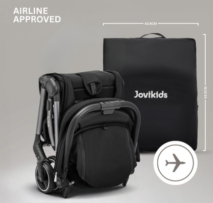 JoviKids Ayla Compact Travel Stroller | Auto Fold Lightweight Pushchair | Cabin-Friendly | Birth to 22kg - Urban Black