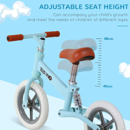HOMCOM 12" Toddler Balance Bike | Adjustable Seat | No Pedal Training Bike | Ages 2–5 Year - Blues
