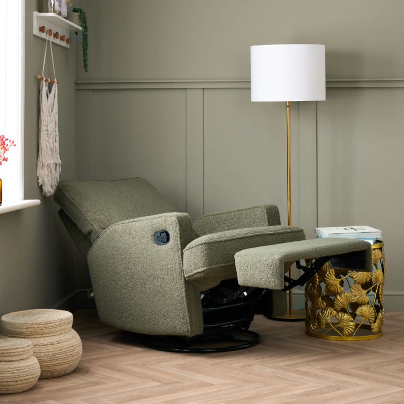 OBaby Madison Swivel Glider Recliner Chair - Teddy Fabric Olive