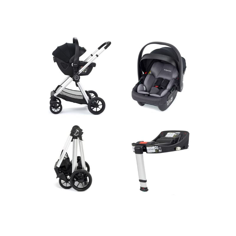 Light Gray BABYMORE MIMI TRAVEL SYSTEM COCO I-SIZE CAR SEAT WITH ISOFIX BASE - SILVER