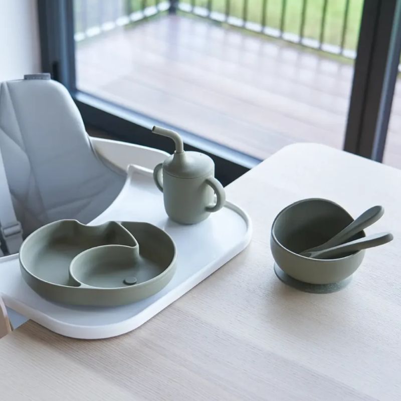 BabaBing 6-Piece Silicone Baby Weaning & Feeding Set| 6 Months+ | Olive