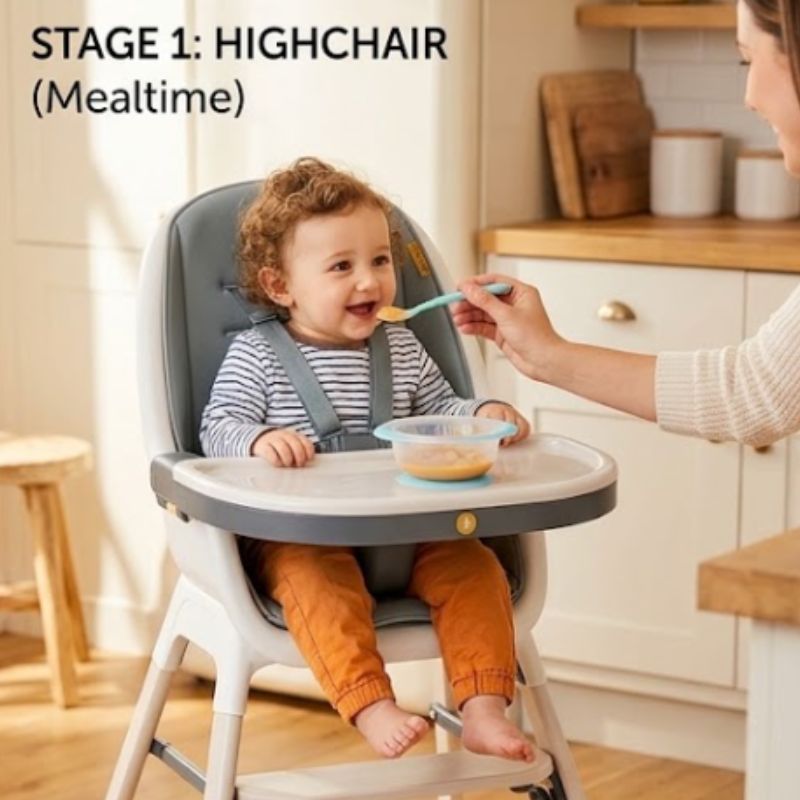 Koo-di Tiny Taster 3-in-1 Highchair | Toddler Chair & Stool | Rain Cloud