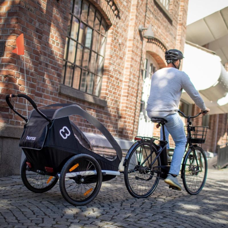 HAMAX TRAVELLER TWIN CHILD BIKE TRAILER: BLACK + GREY