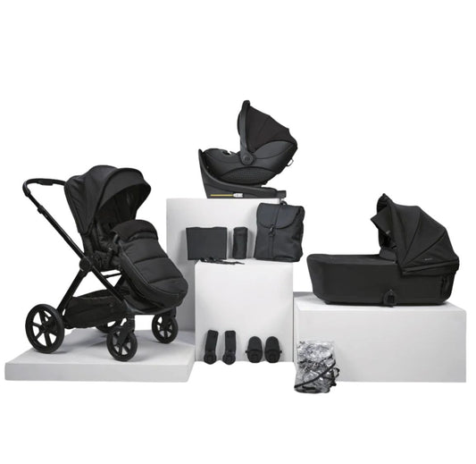 Bababing Raffi MKII - 12 Piece Travel Bundle + Spin Car Seat & ISOFIX base - Gloss Black